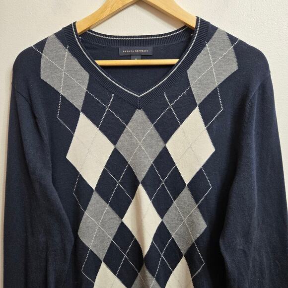Banana Republic Mens Pima Wool Blend Argyle Sweater M Academia Preppy Old Money - Picture 3 of 10